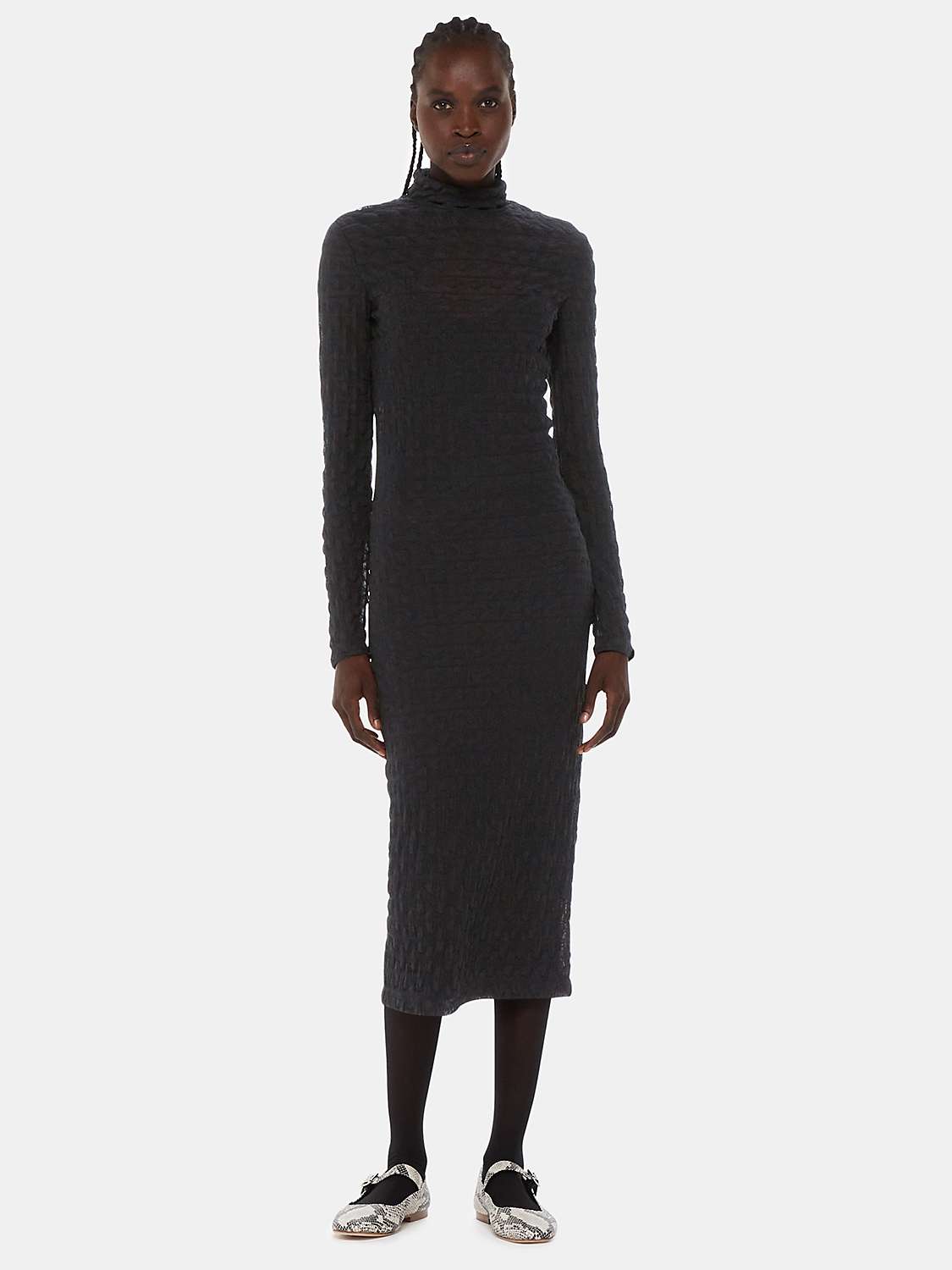 Buy Whistles Textured Long Sleeve Midi Dress, Black Online at johnlewis.com