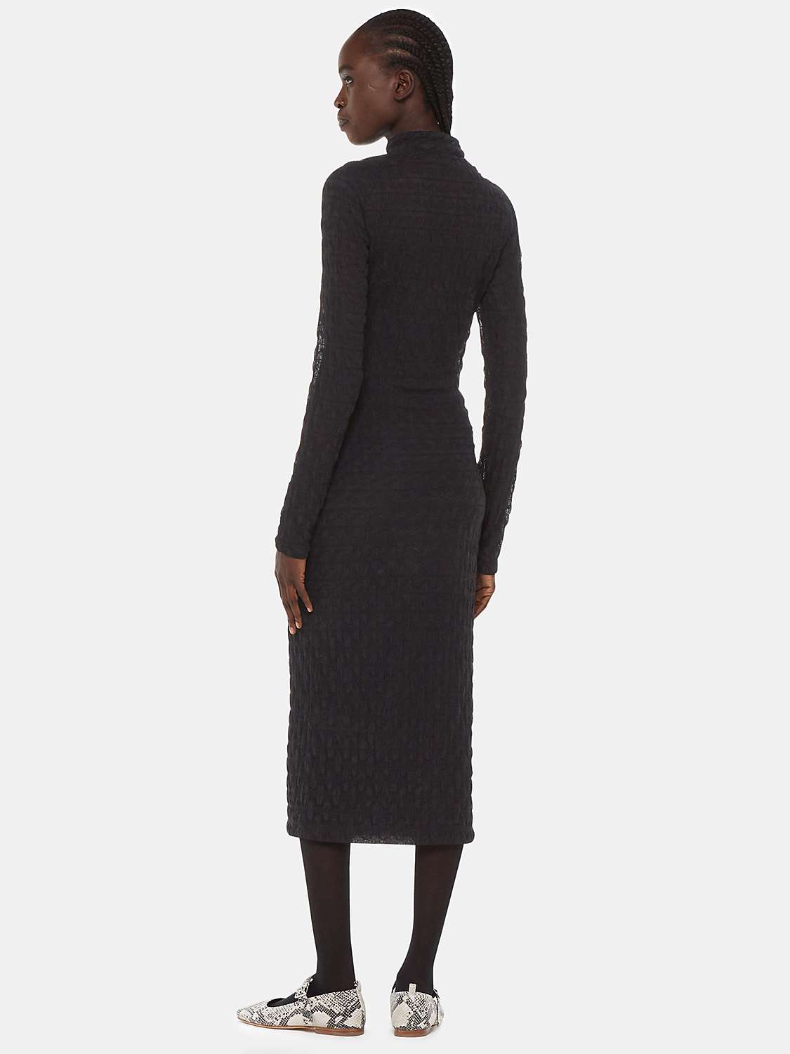 Buy Whistles Textured Long Sleeve Midi Dress, Black Online at johnlewis.com