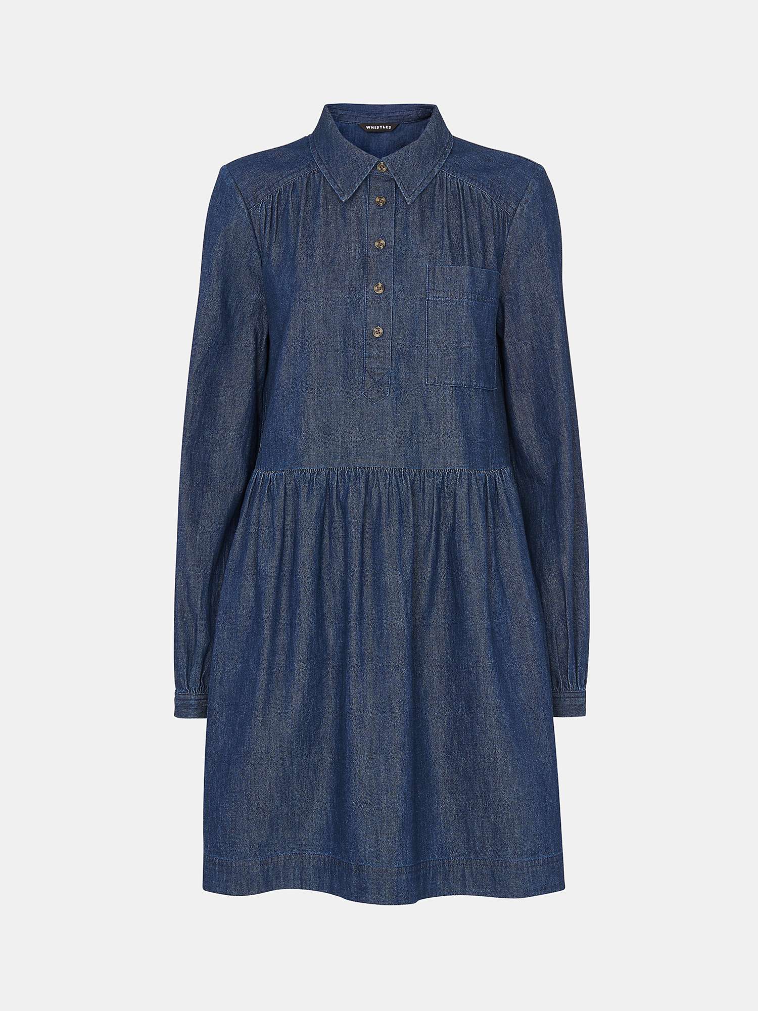 Buy Whistles Winnie Chambray Mini Shirt Dress, Dark Denim Online at johnlewis.com