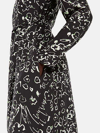 Whistles Scribble Bouquet Midi Shirt Dress, Black/Multi