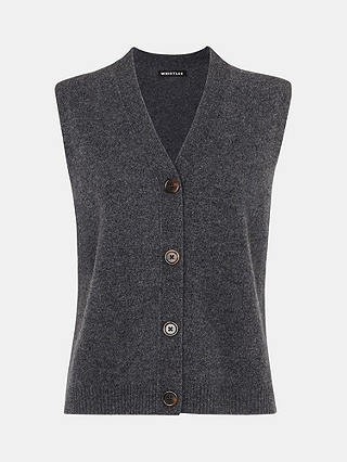 Whistles Wool Button Through Sleeveless Cardigan, Dark Grey