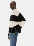 Whistles Block Stripe Rib Knit Funnel Neck Jumper, Black/White