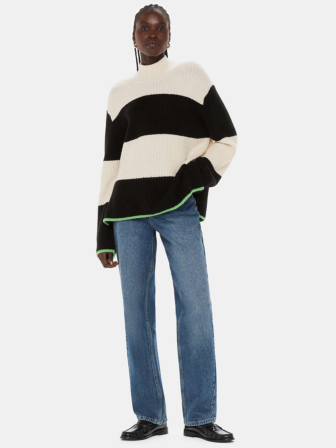 Buy Whistles Block Stripe Rib Knit Funnel Neck Jumper, Black/White Online at johnlewis.com