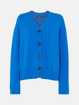 Whistles Textured Placket Wool Blend Cardigan, Blue