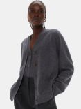 Whistles Relaxed Wool Pocket Cardigan, Dark Grey