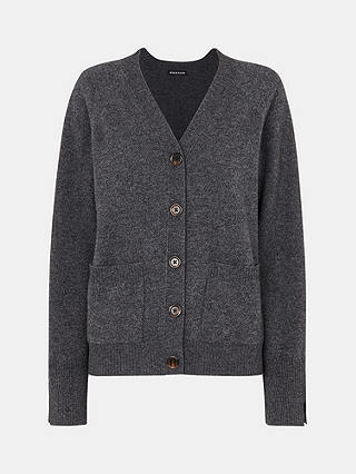 Whistles Relaxed Wool Pocket Cardigan, Dark Grey