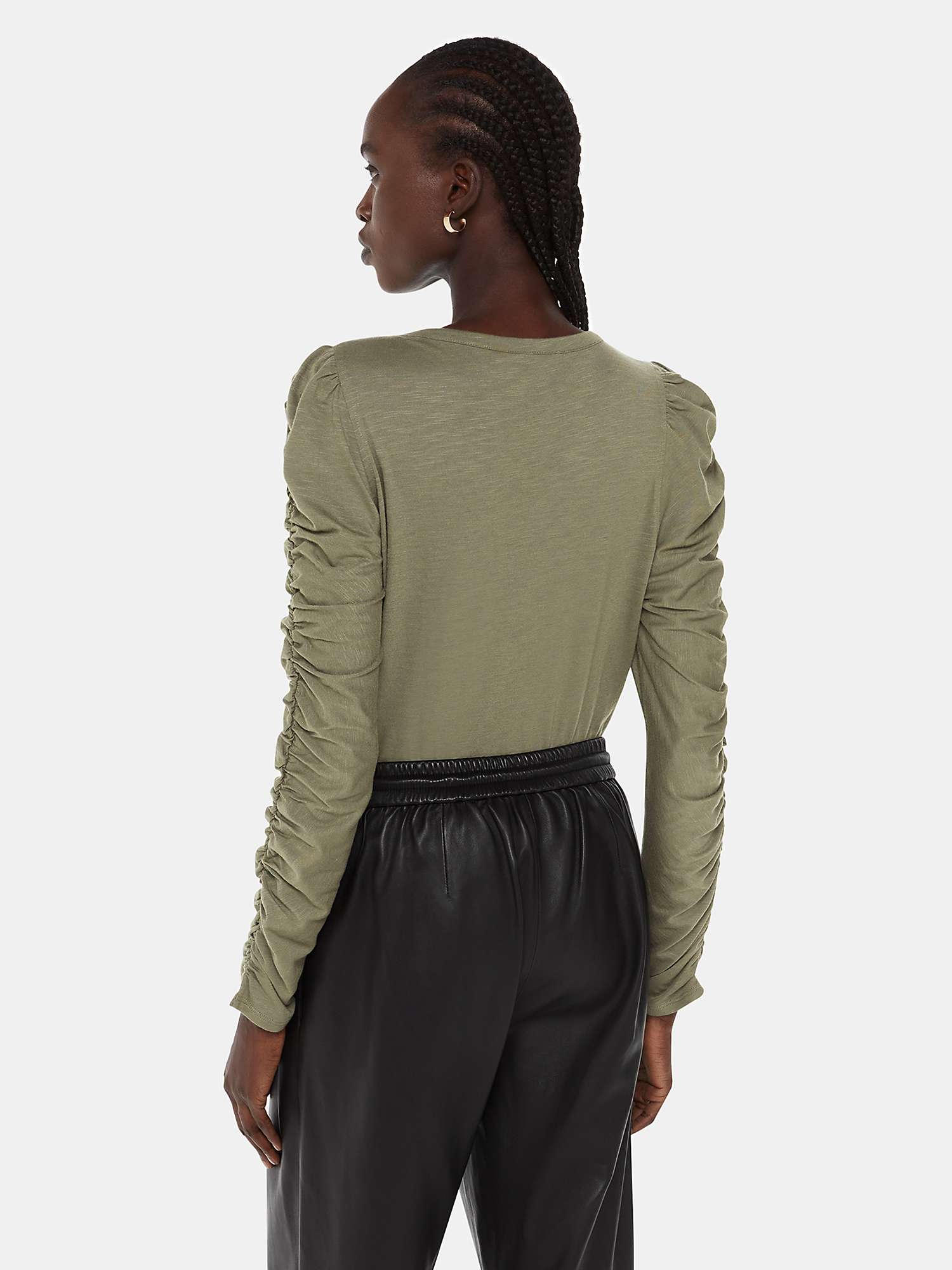 Buy Whistles Ruched Sleeve Top, Khaki Online at johnlewis.com