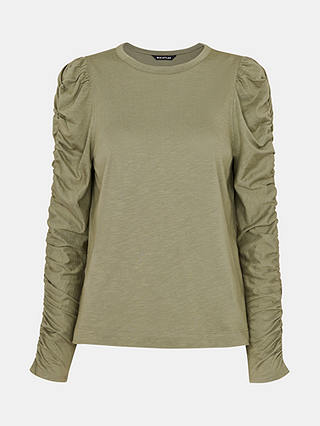 Whistles Ruched Sleeve Top, Khaki