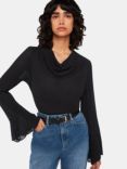 Whistles Pia Plisse Cowl Neck Blouse, Black