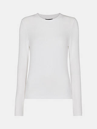 Whistles Essential Ribbed Crew Neck Top, White