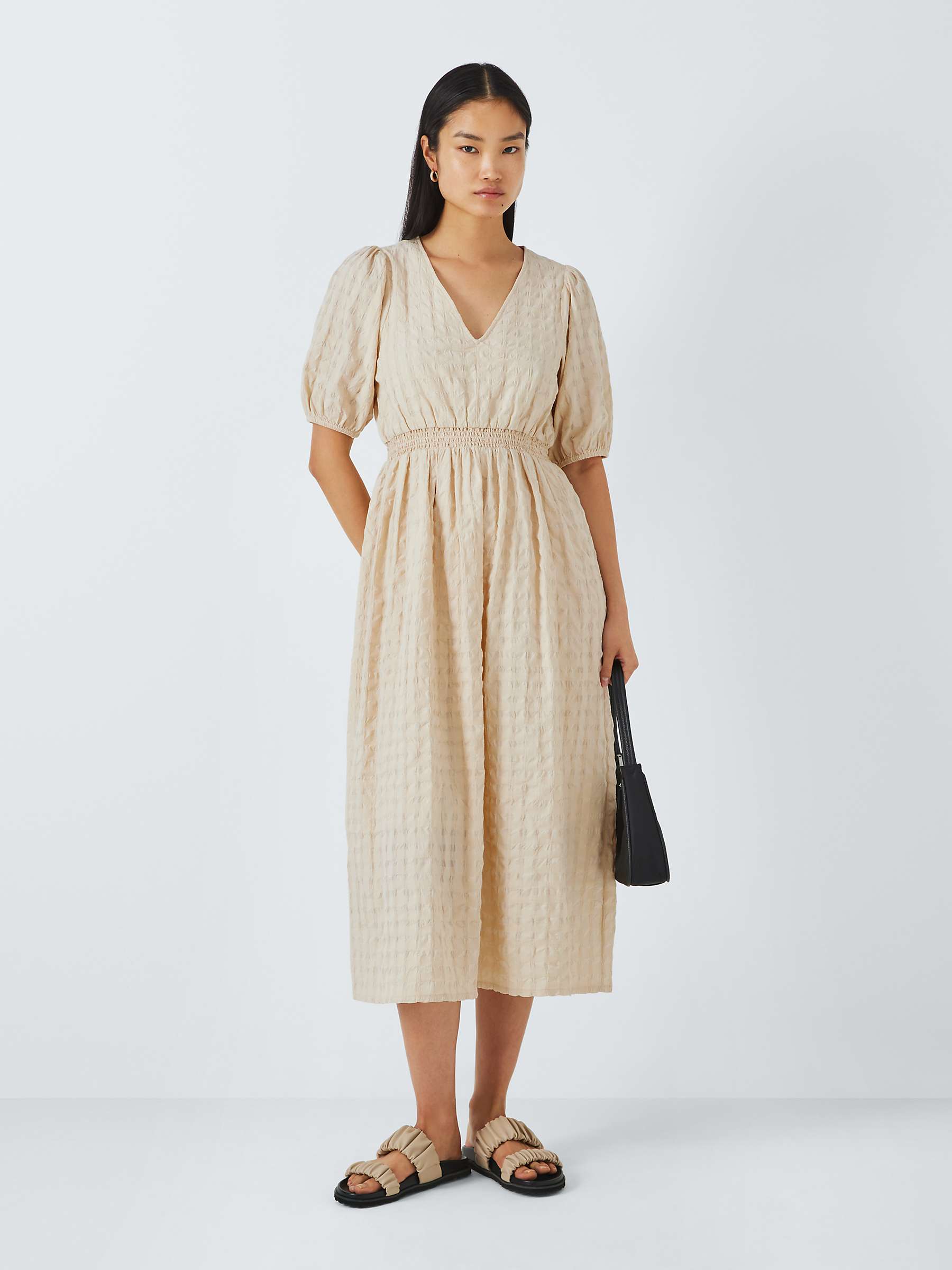 Buy John Lewis ANYDAY Gingham Crinkle Midi Dress, Neutral Online at johnlewis.com
