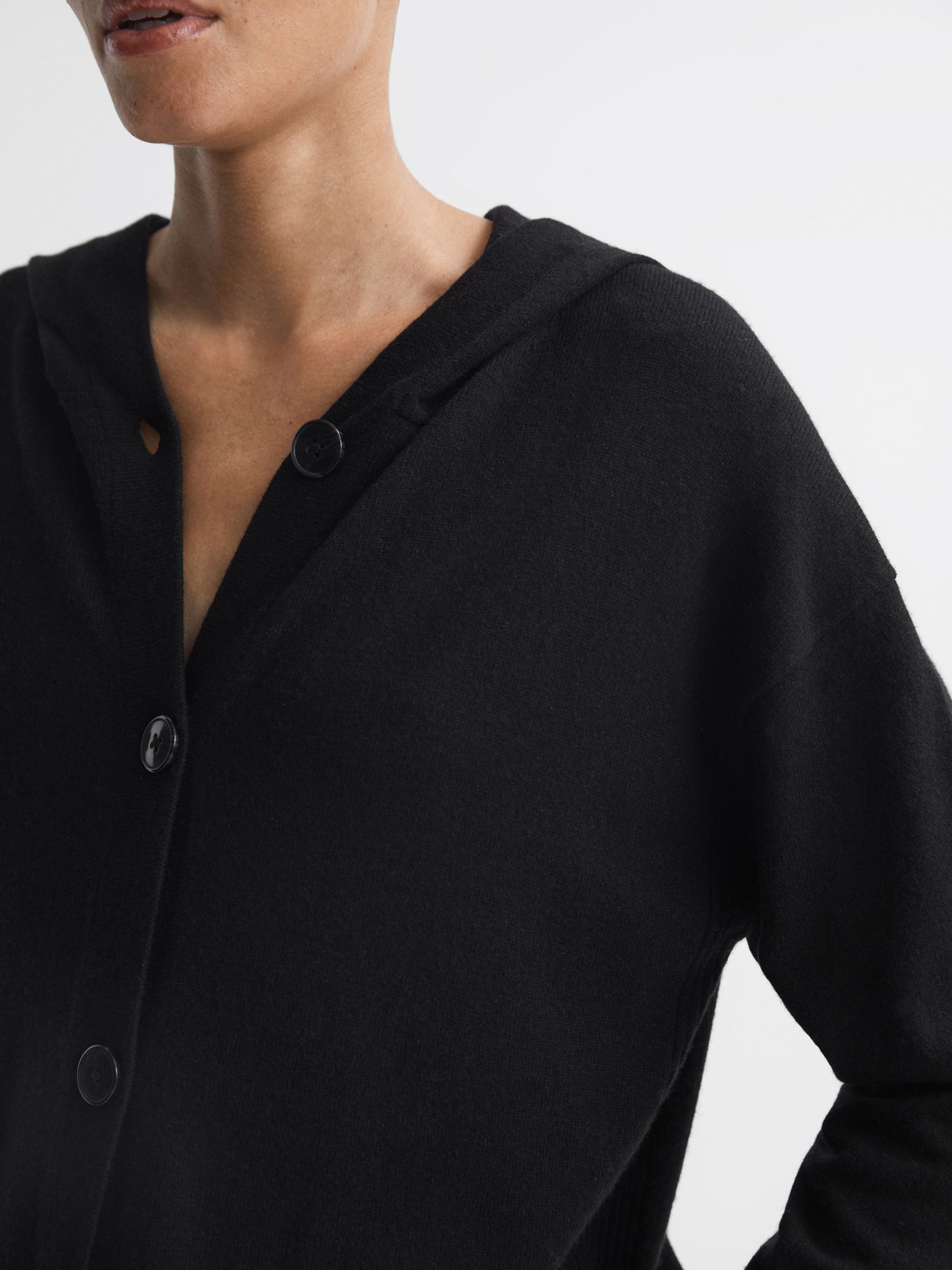 Reiss Evie Hooded Cashmere Blend Cardigan, Black at John Lewis & Partners