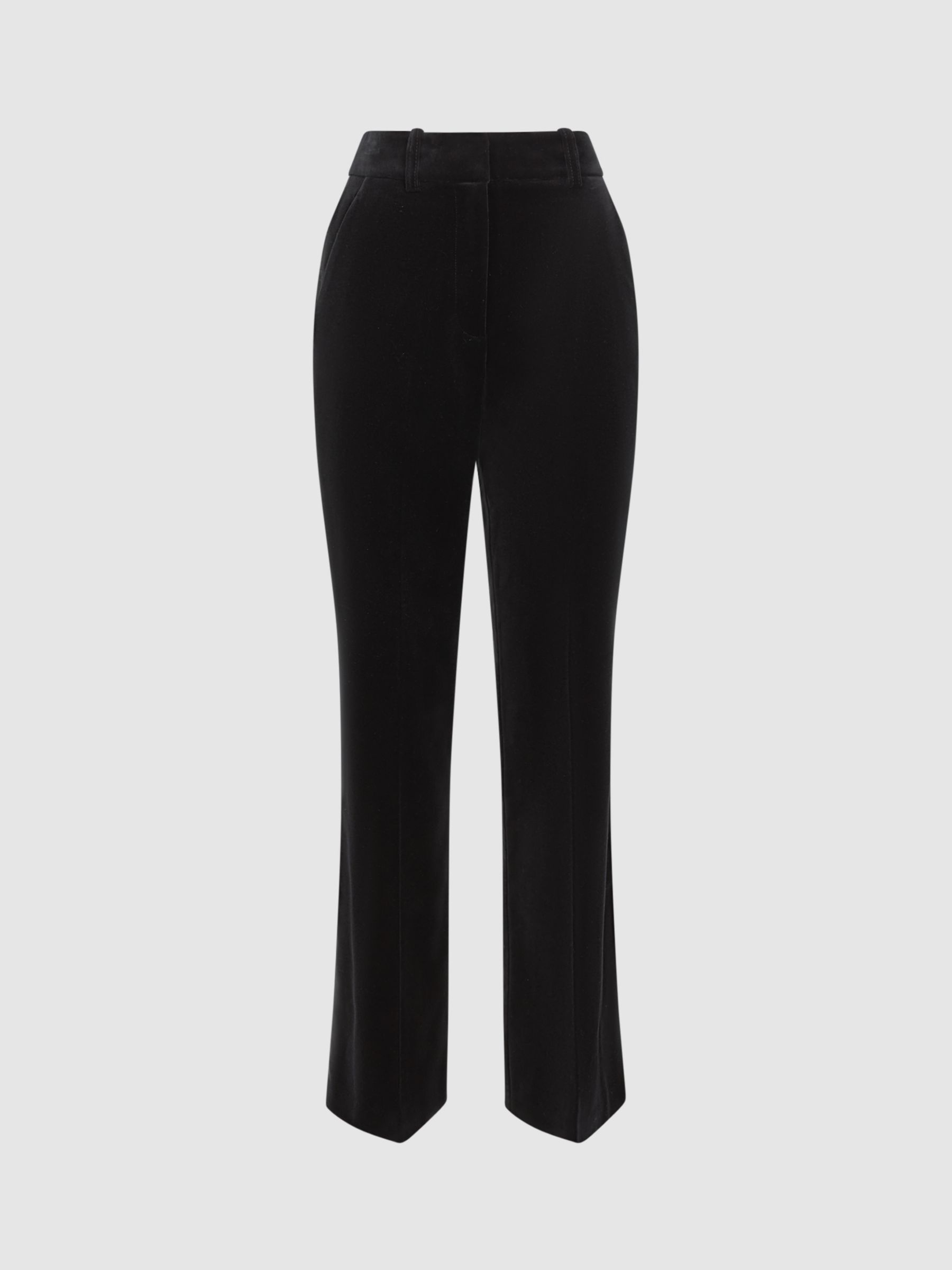 Reiss Opal Velvet Flared Trousers, Black, 4R