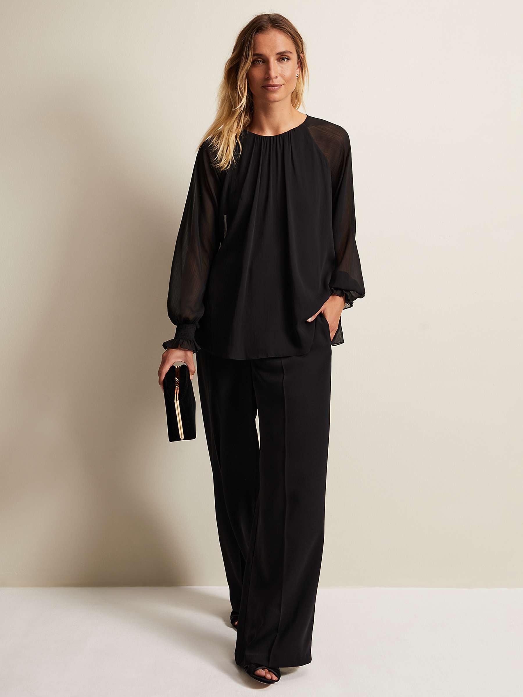 Buy Phase Eight Aria Chiffon Double Layer Top, Black Online at johnlewis.com