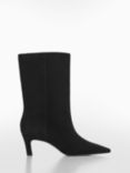 Mango Hiro Pointed Kitten Heel Boots, Black