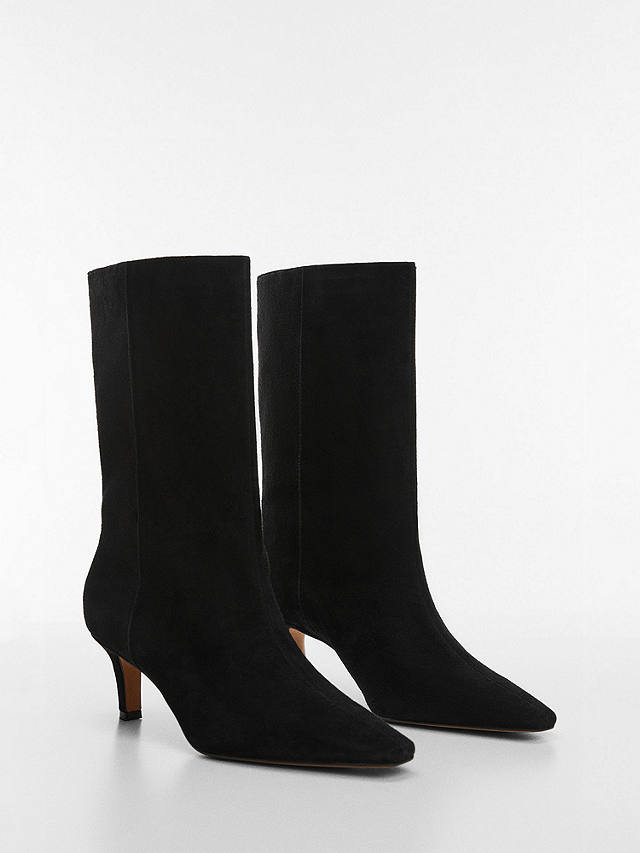 Mango Hiro Pointed Kitten Heel Boots, Black