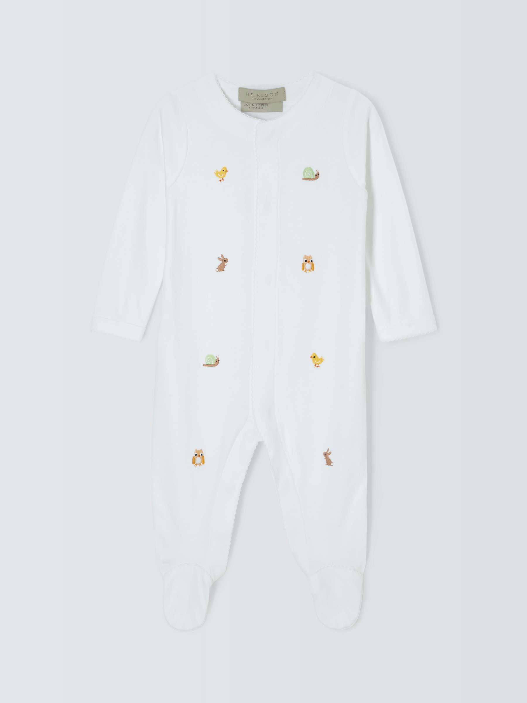 Buy John Lewis Heirloom Collection Baby Woodland Animals Embroidered Pima Cotton Sleepsuit, White Online at johnlewis.com