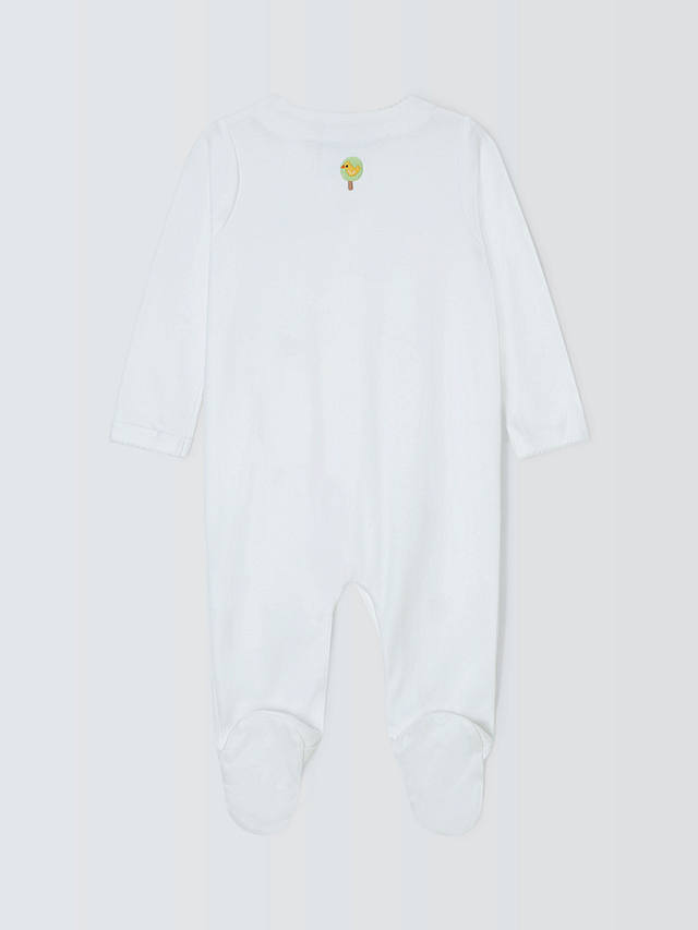 John Lewis Heirloom Collection Baby Woodland Animals Embroidered Pima Cotton Sleepsuit, White