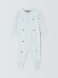 John Lewis Heirloom Collection Baby Transport Toys Embroidered Pima Cotton Sleepsuit, Blue