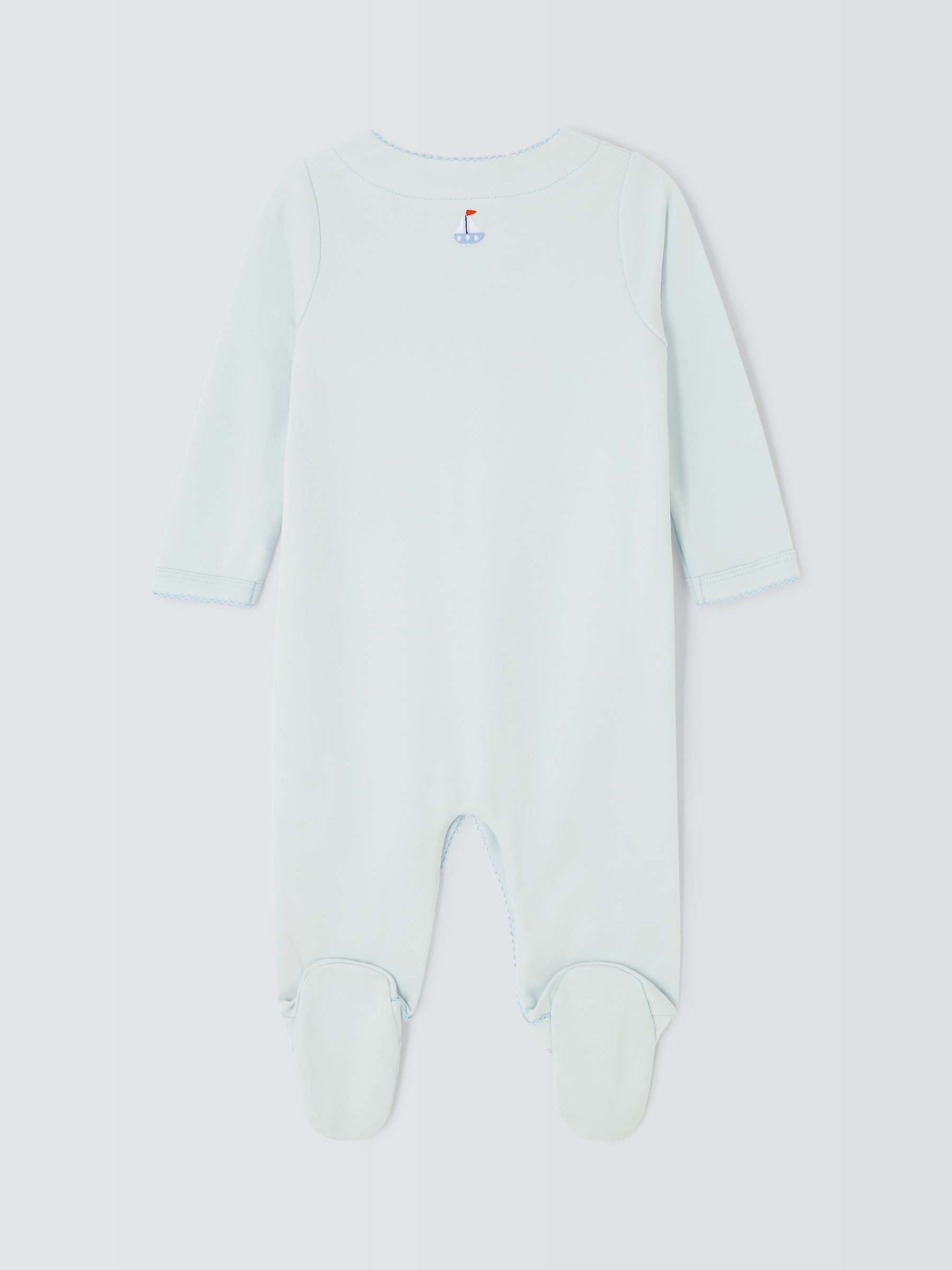 Buy John Lewis Heirloom Collection Baby Transport Toys Embroidered Pima Cotton Sleepsuit, Blue Online at johnlewis.com