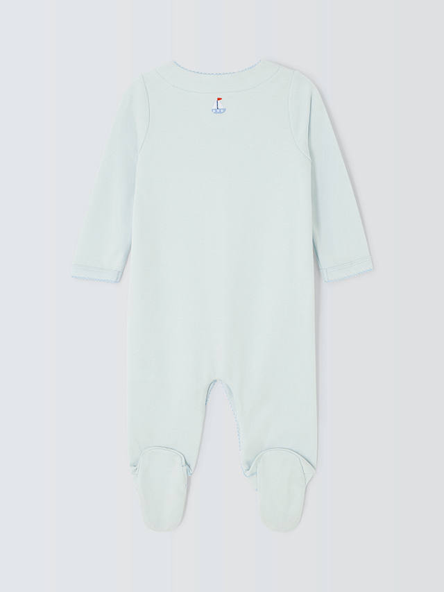 John Lewis Heirloom Collection Baby Transport Toys Embroidered Pima Cotton Sleepsuit, Blue