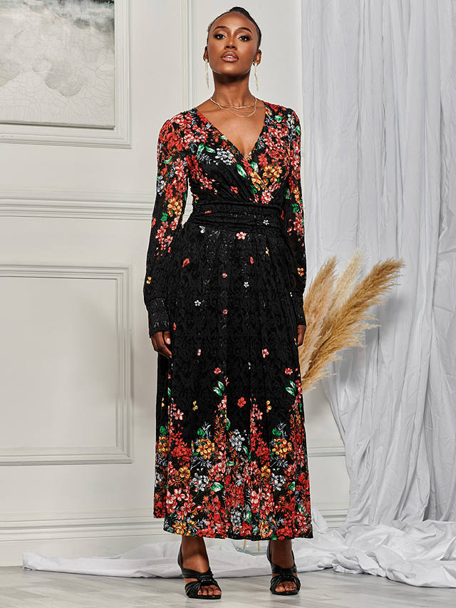 Jolie Moi Lilah Lace Floral Maxi Dress, Red Multi at John Lewis & Partners