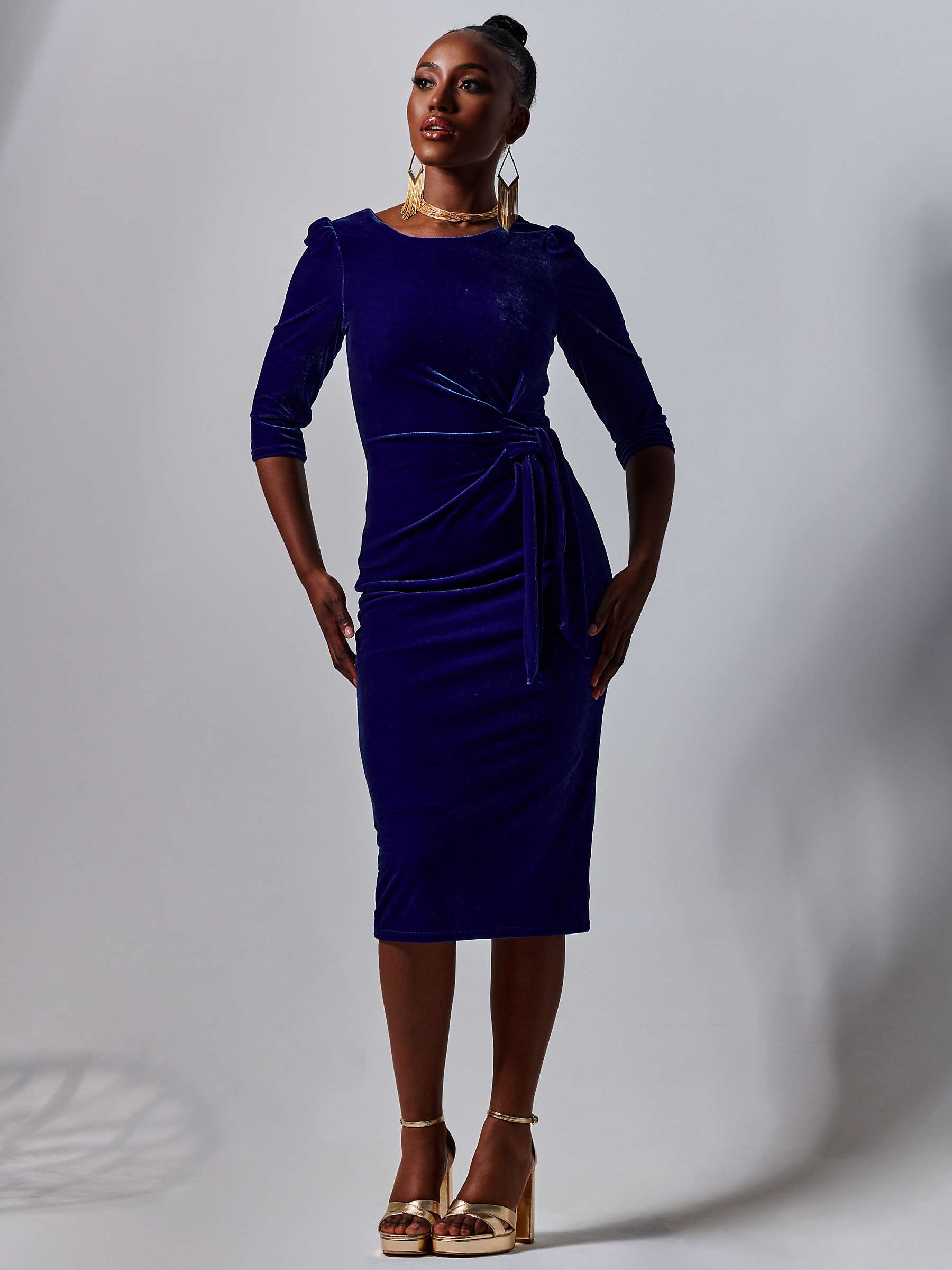 Jolie Moi Velvet Bodycon Midi Dress, Royal Blue at John Lewis & Partners