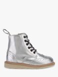 Young Soles Kids' Sidney Leather Brogue Boots, Silver