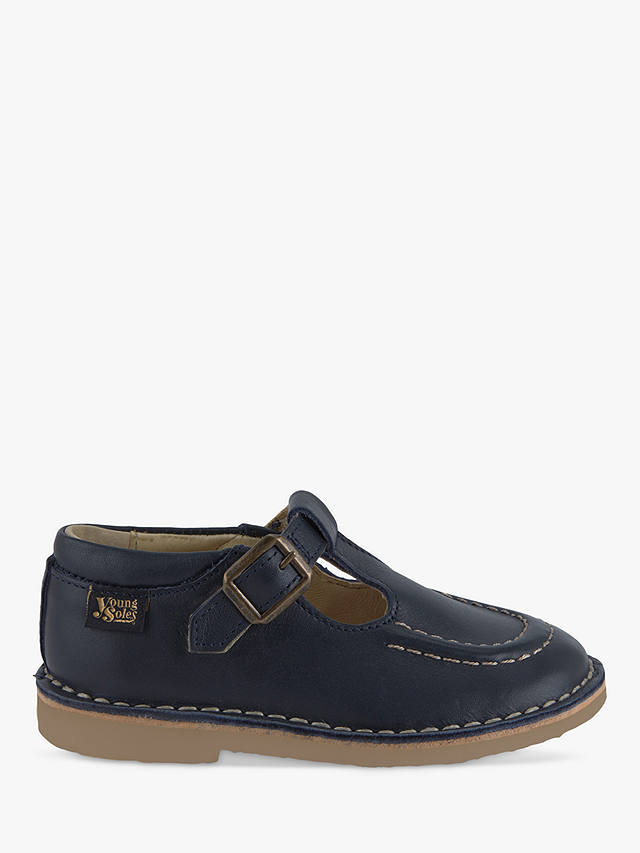 Young Soles Kids' Parker T-Bar Leather Shoes, Navy