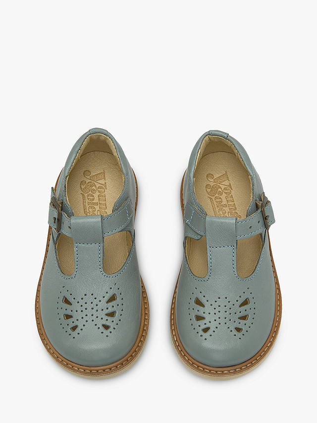 Young Soles Kids' Rosie T-Bar Leather Shoes, Smokey Sage