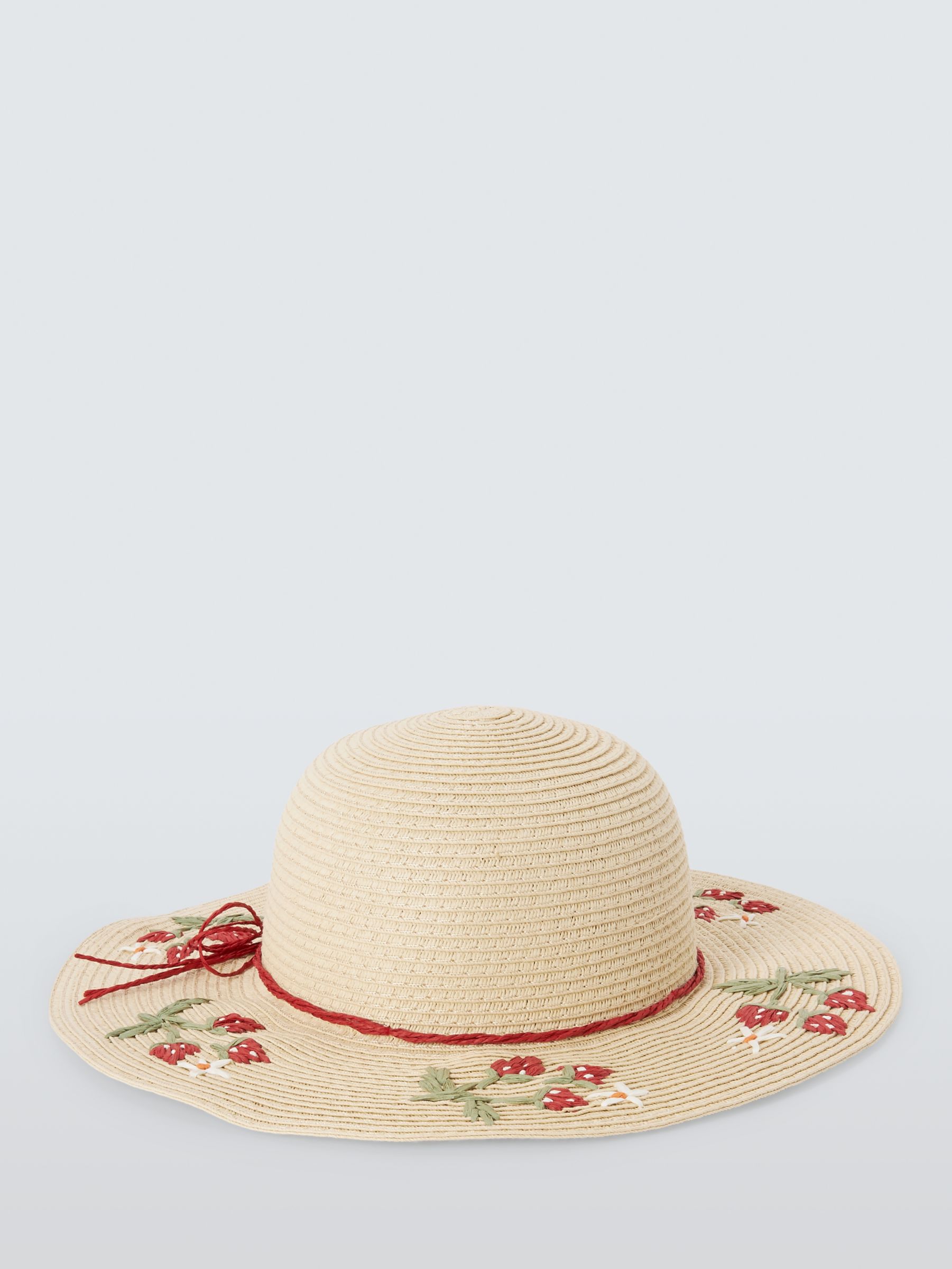 John Lewis Kids' Embroided Strawberry Straw Hat, Neutral, 9-12 years