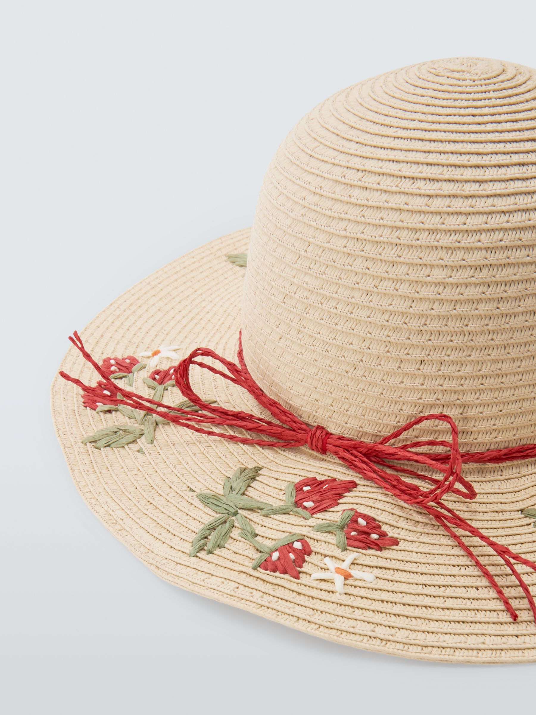 John Lewis Kids' Embroided Strawberry Straw Hat, Neutral, 9-12 years