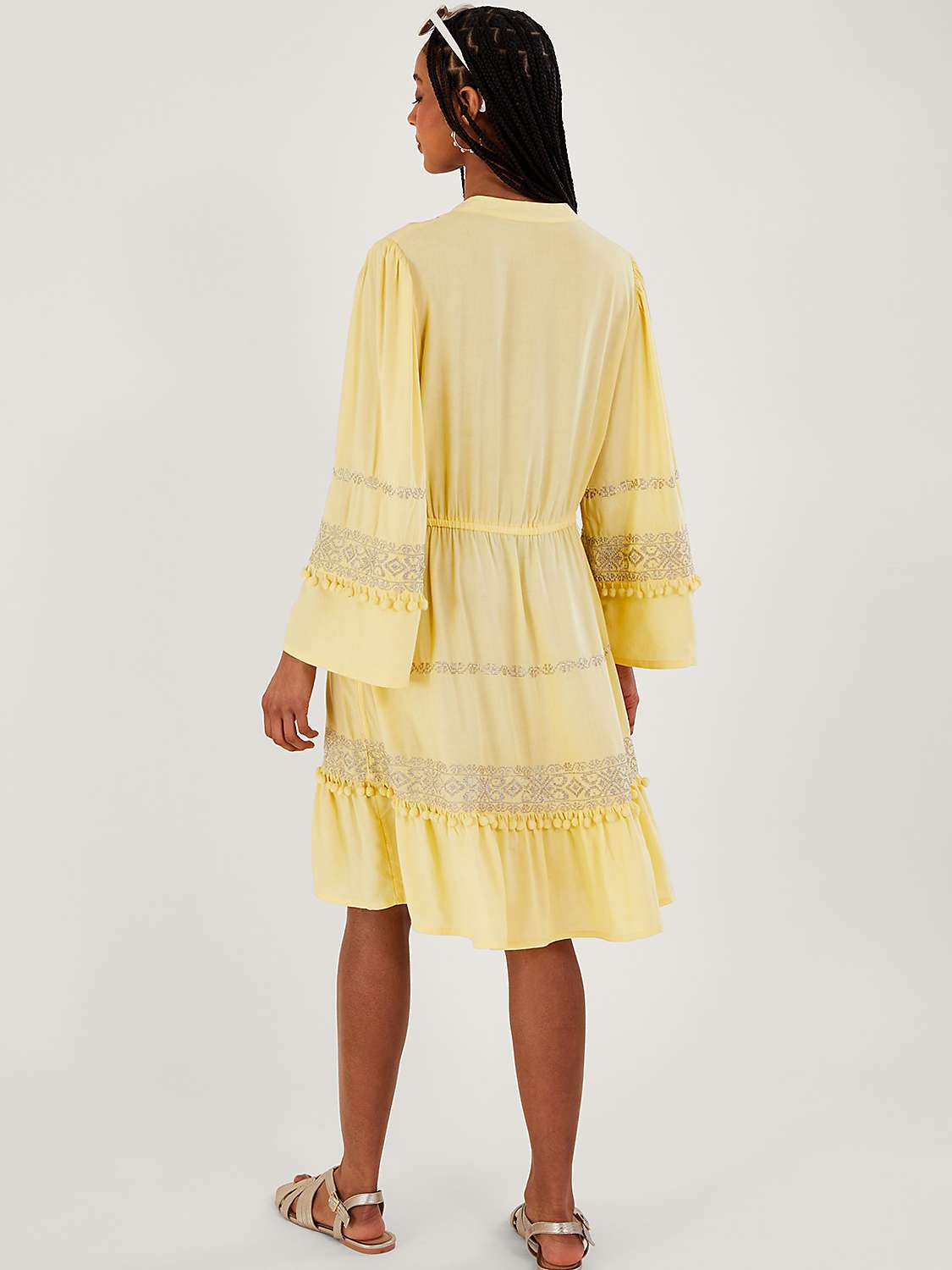 Buy Monsoon Embroidered & Pom Kaftan Dress, Yellow Online at johnlewis.com