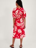 Monsoon Large Palm Print Tie Front Midi Dress, Red