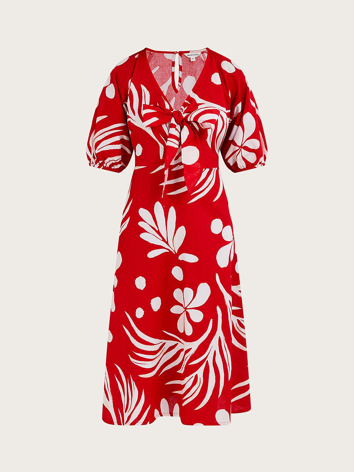Buy Monsoon Large Palm Print Tie Front Midi Dress, Red Online at johnlewis.com
