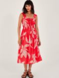 Monsoon Palm Spot Print Midi Dress, Red