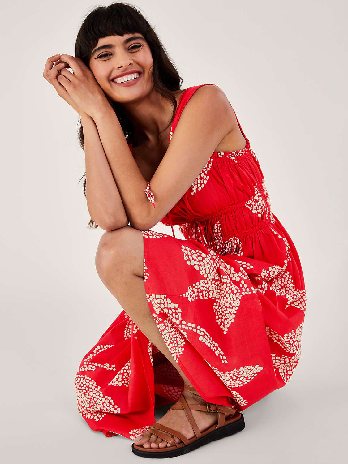 Buy Monsoon Palm Spot Print Midi Dress, Red Online at johnlewis.com