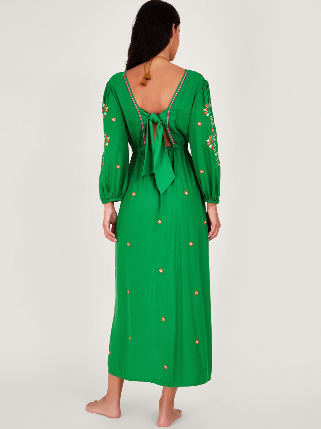 Buy Monsoon Embroidered Floral Kaftan Maxi Dress, Green Online at johnlewis.com