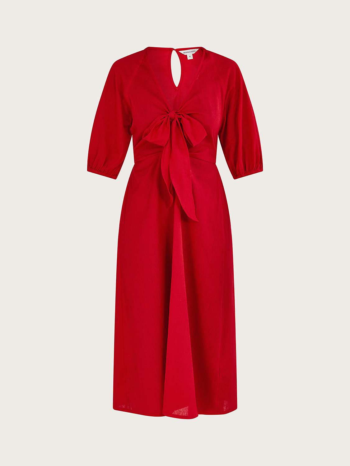 Monsoon Tie Front Midi Dress, Red at John Lewis & Partners
