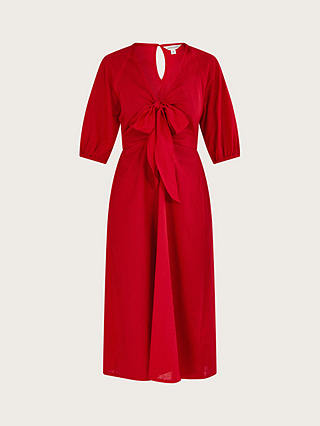 Monsoon Tie Front Midi Dress, Red