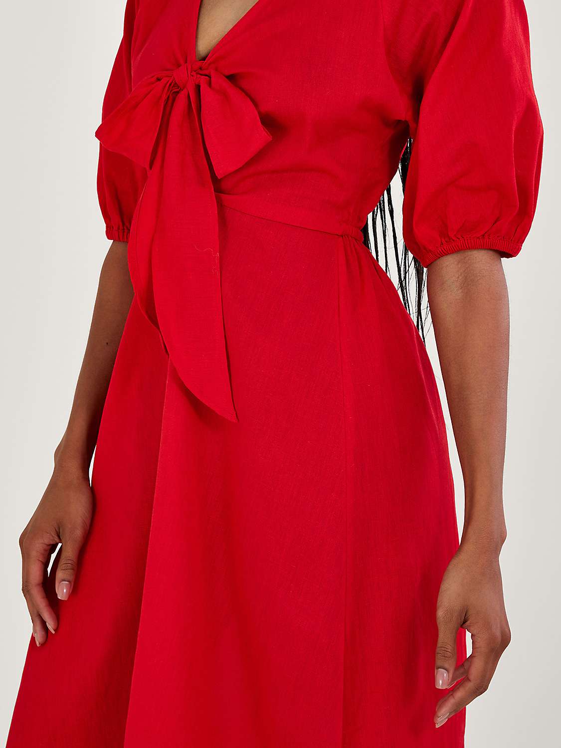 Buy Monsoon Tie Front Midi Dress, Red Online at johnlewis.com