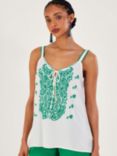 Monsoon Embroidered Paisley Floral Cami Top, Green