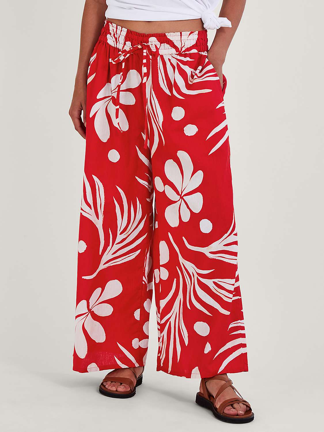 Buy Monsoon Large Palm Print Wide Leg Trousers, Red Online at johnlewis.com