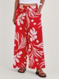 Monsoon Large Palm Print Wide Leg Trousers, Red