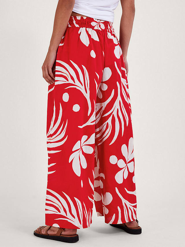 Monsoon Large Palm Print Wide Leg Trousers, Red