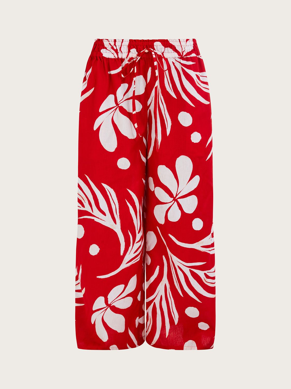 Monsoon Large Palm Print Wide Leg Trousers, Red, S