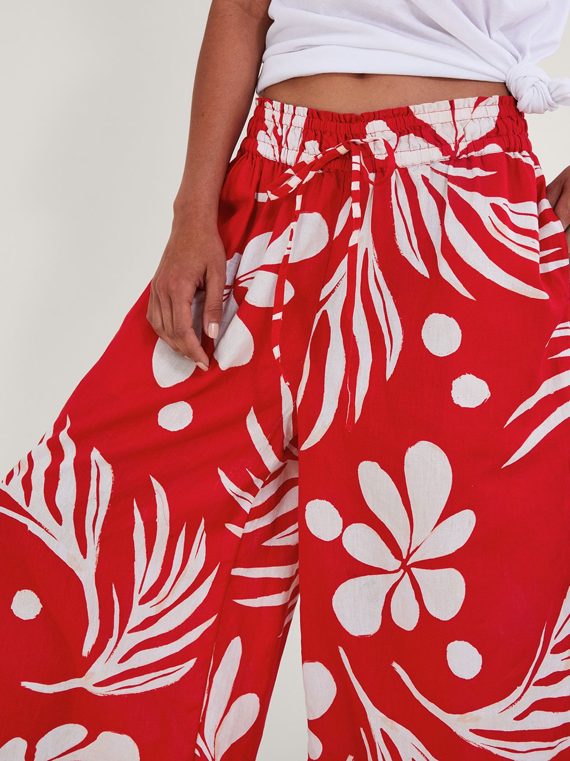 Buy Monsoon Large Palm Print Wide Leg Trousers, Red Online at johnlewis.com