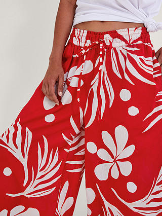 Monsoon Large Palm Print Wide Leg Trousers, Red