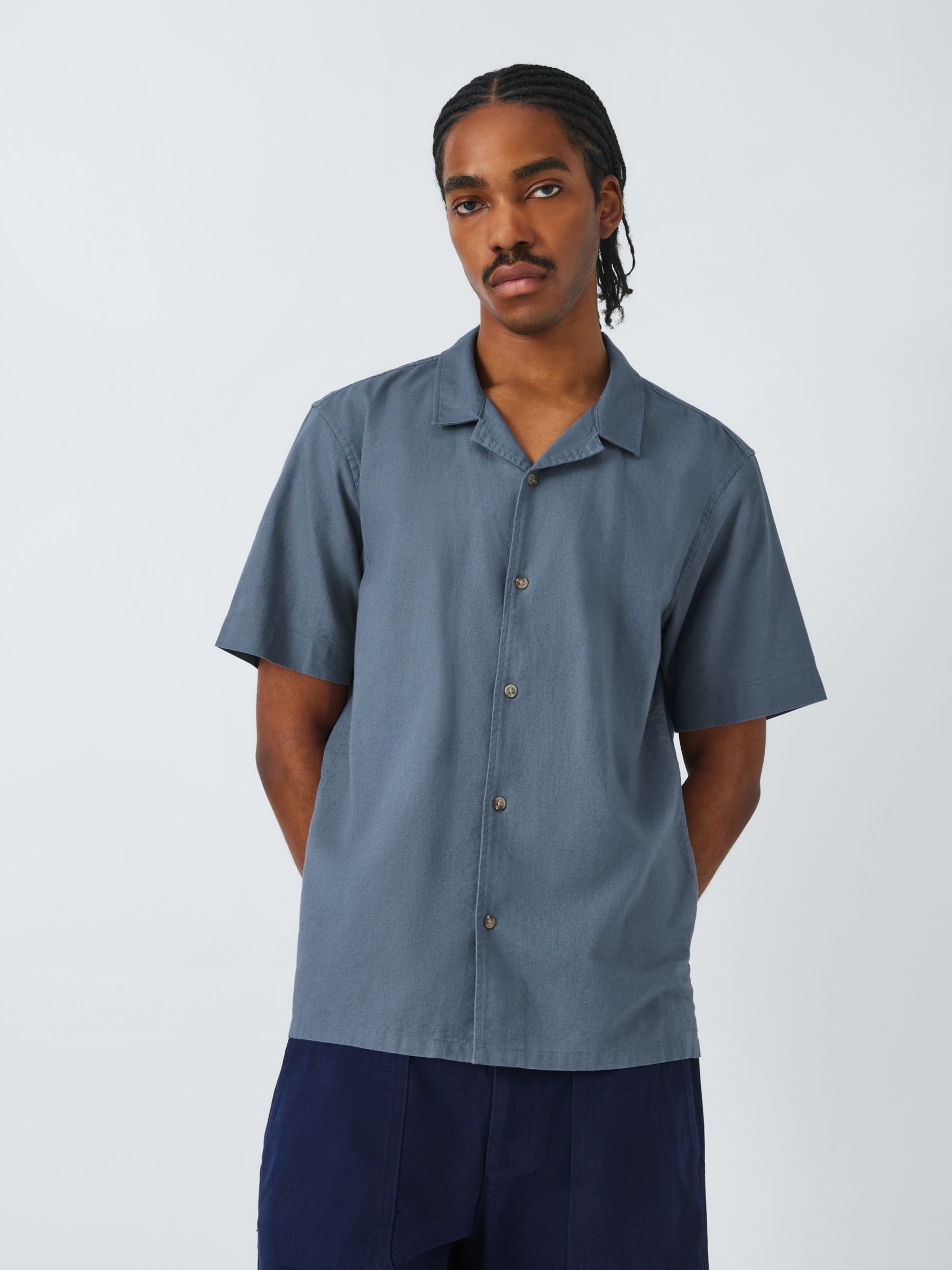 John Lewis ANYDAY Cotton & Linen Cuban Collar Shirt, Velvet Morning, S