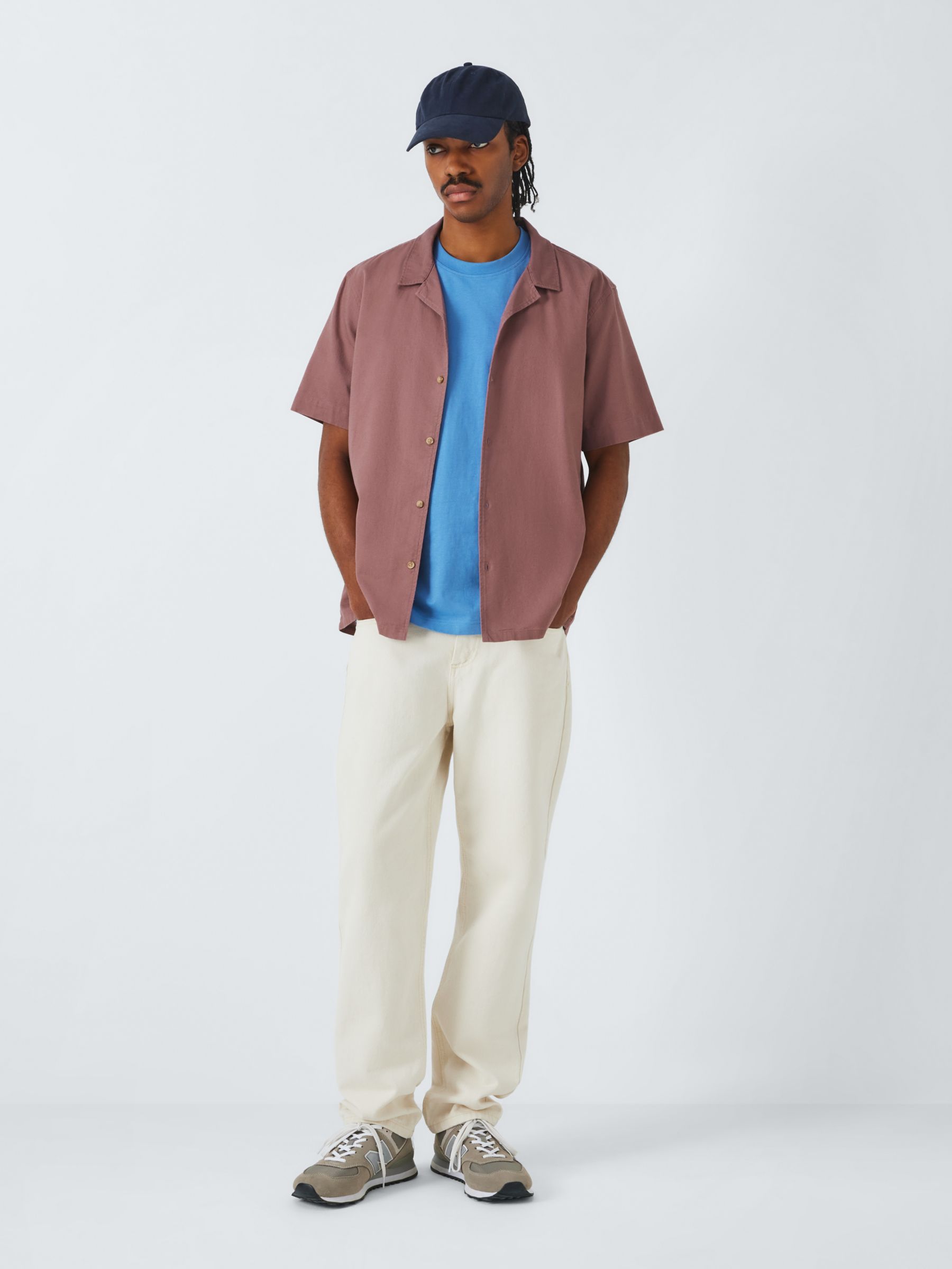 John Lewis ANYDAY Cotton & Linen Cuban Collar Shirt, Rose Brown, S
